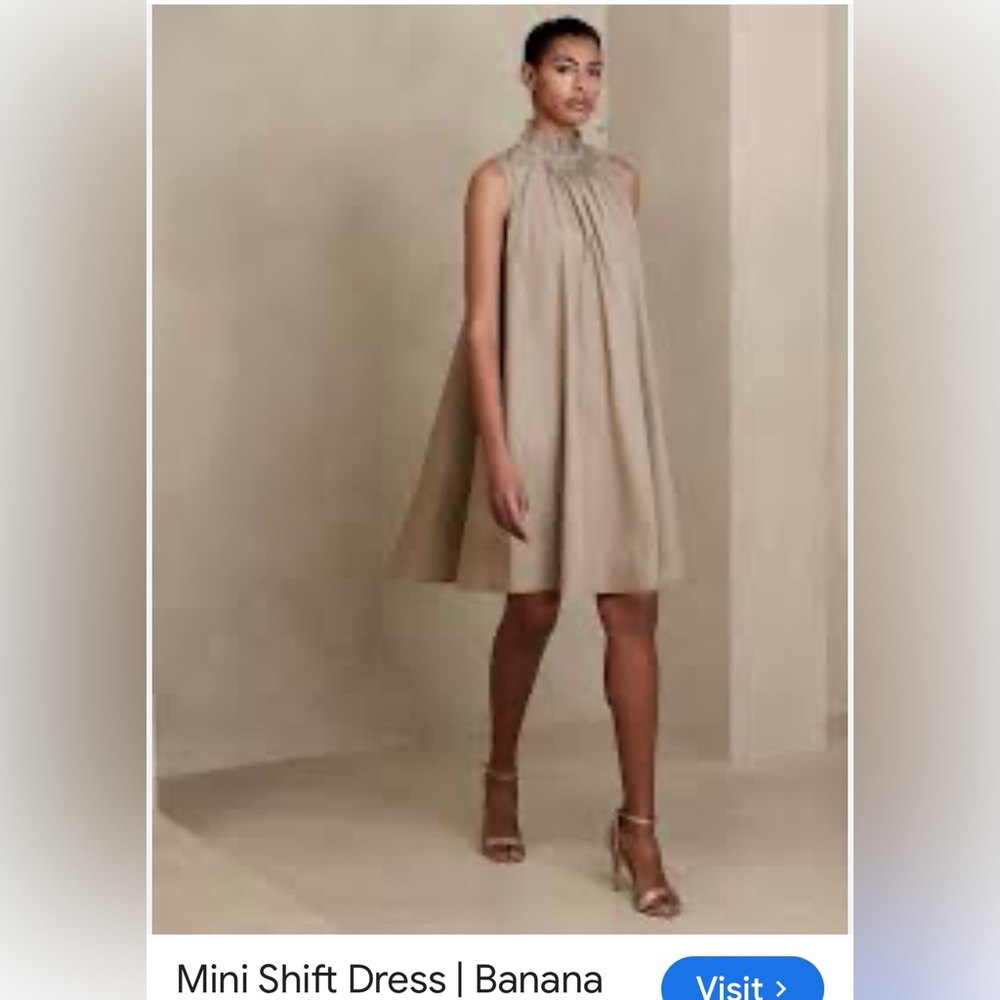 Banana Republic Beige High-Neck Mini Shift Dress